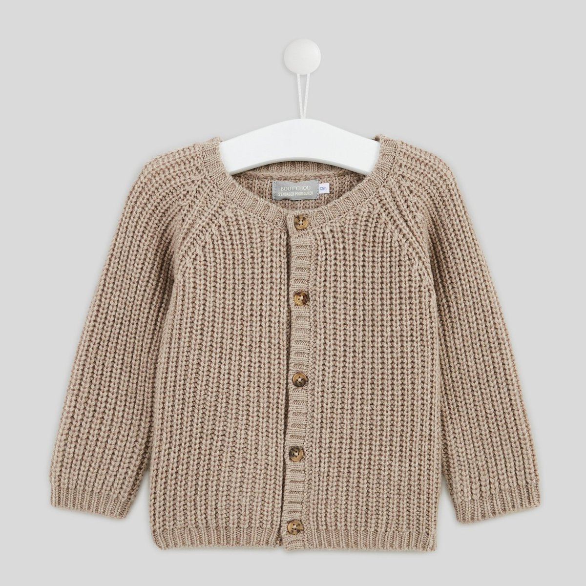 Cardigan à manches longues uni contenant de la laine beige chine, MONOPRIX