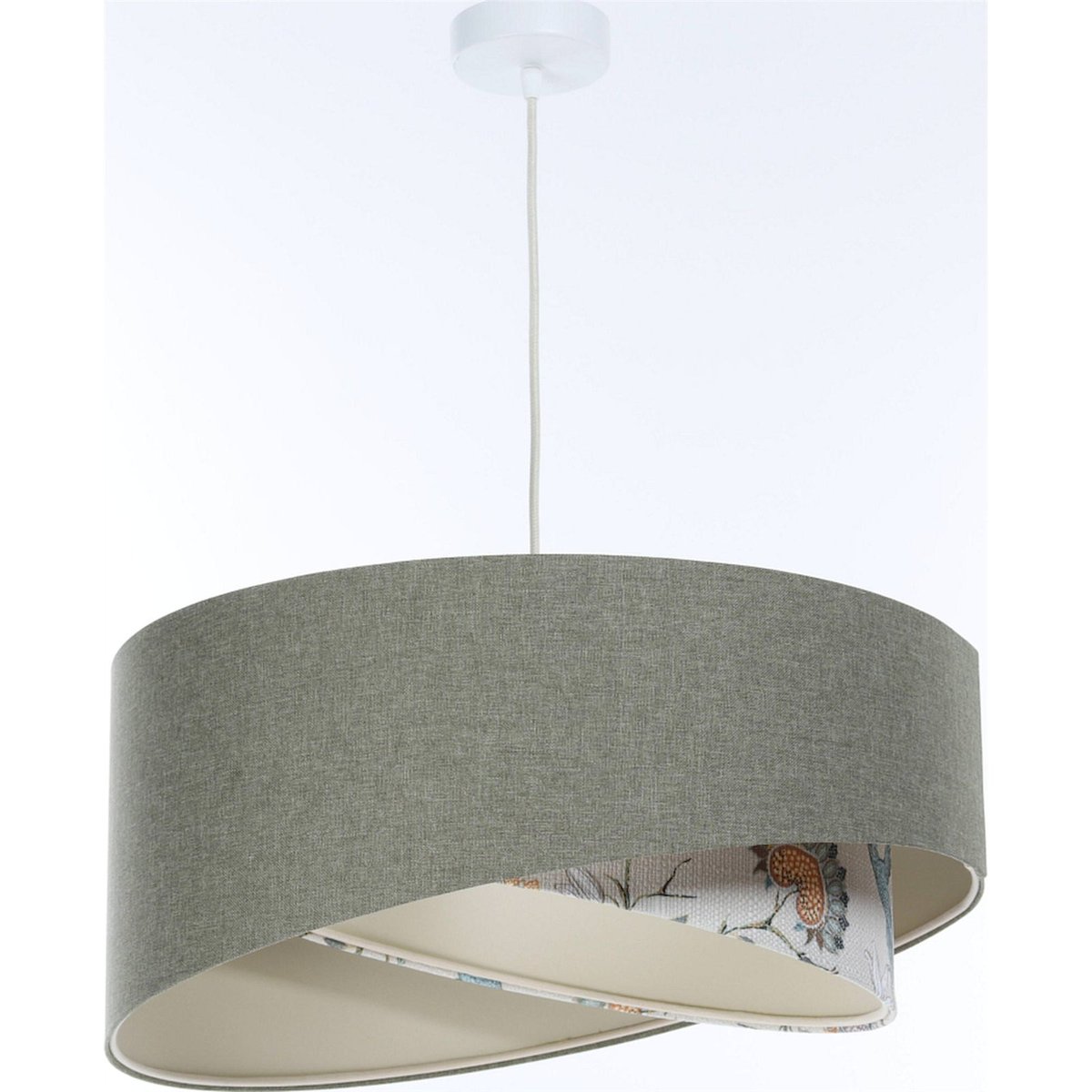 Suspension ronde en tissu style bohème Boho vert vintage avec base beige crème, BPS KONCEPT
