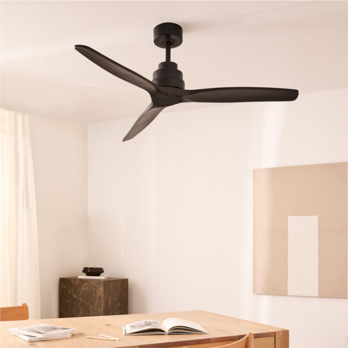 Ventilateur de plafond 40W  sans lumière et télécommande WIND STYLANCE NATURAL WOOD noir/noir, CREATE