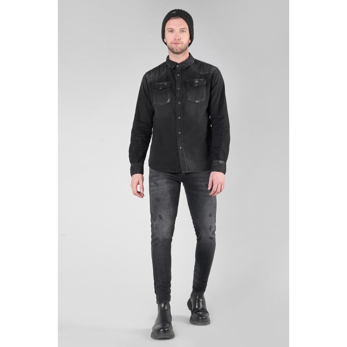 Chemise en jeans JUANITO black / black, LE TEMPS DES CERISES