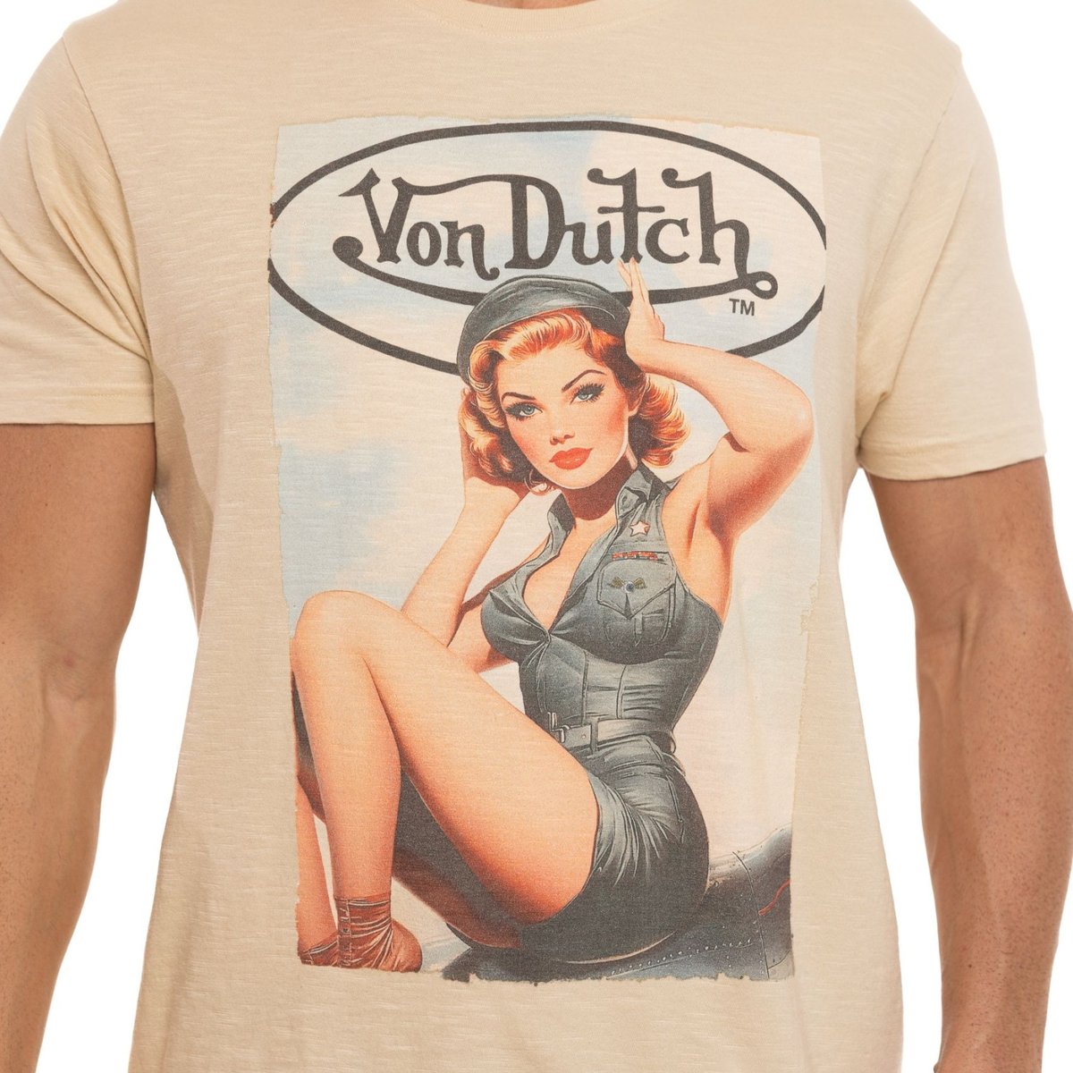 T-shirt en coton GIRLS beige/bleu, VON DUTCH