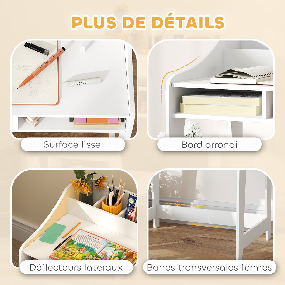Bureau d'étude pour enfants avec chaise MDF blanc, AIYAPLAY