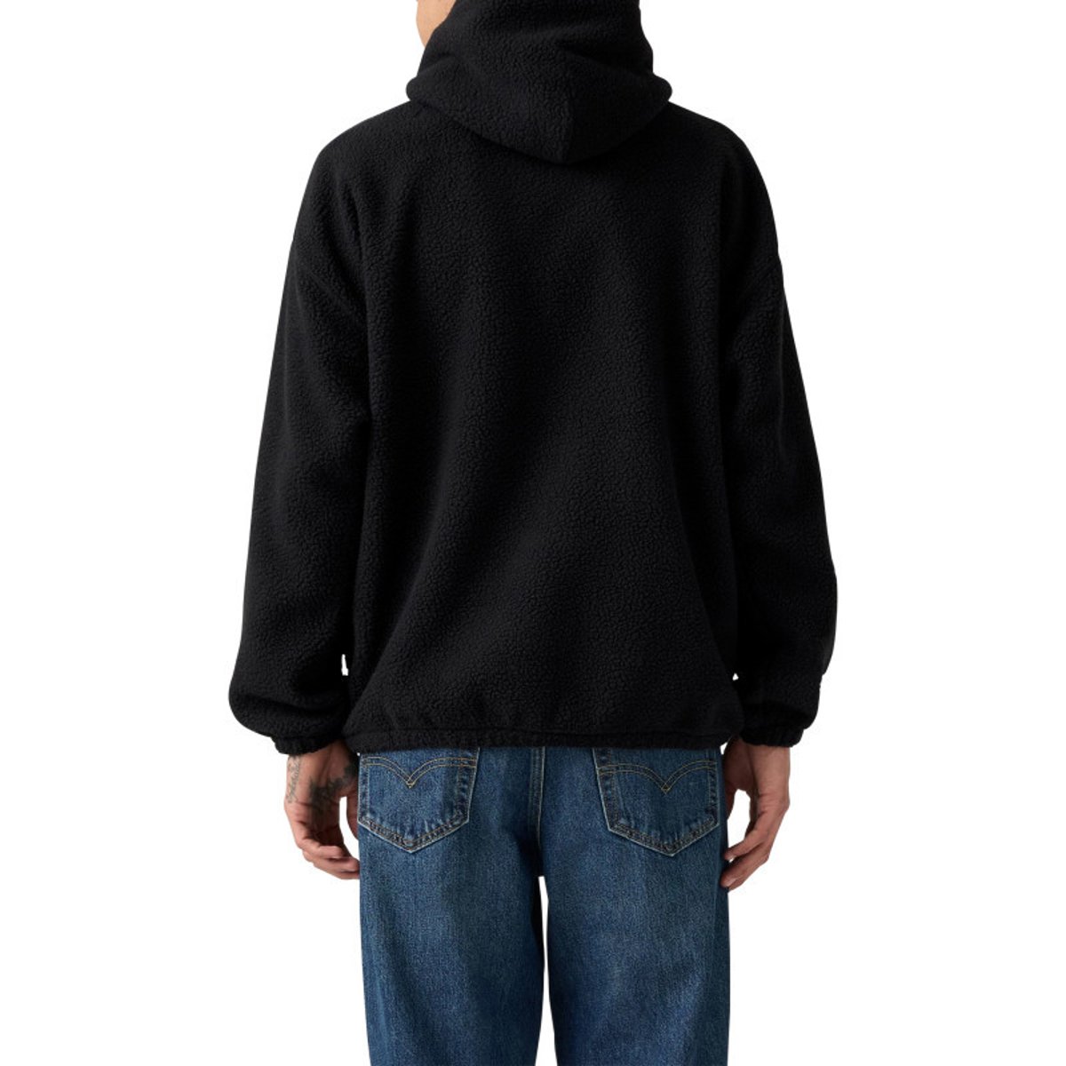 Sweat noir uni en sherpa avec une coupe droite et un col à capuche noir, LEVI'S