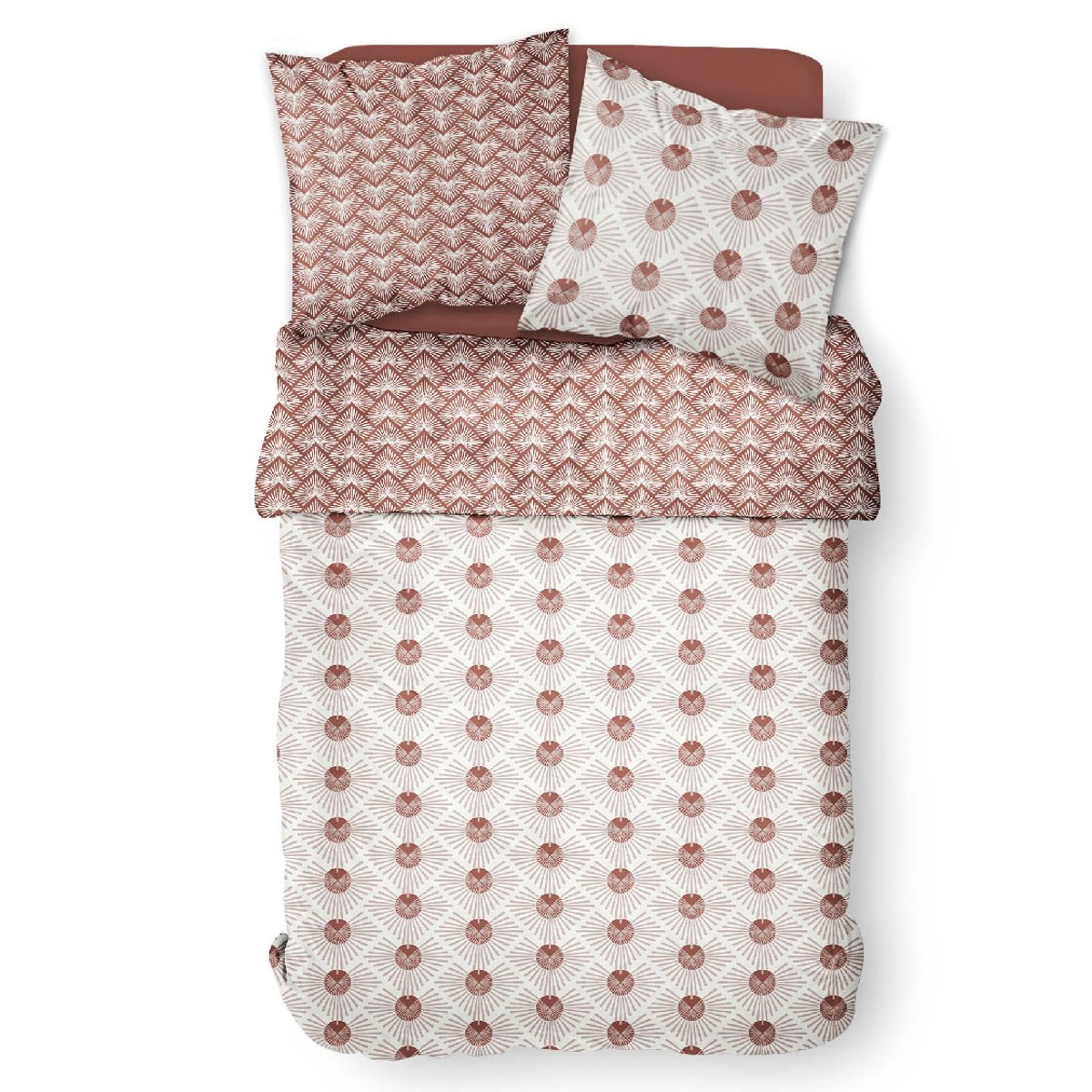 Parure de lit coton 2 personnes imprimé graphique SUNSHINE blanc, TODAY
