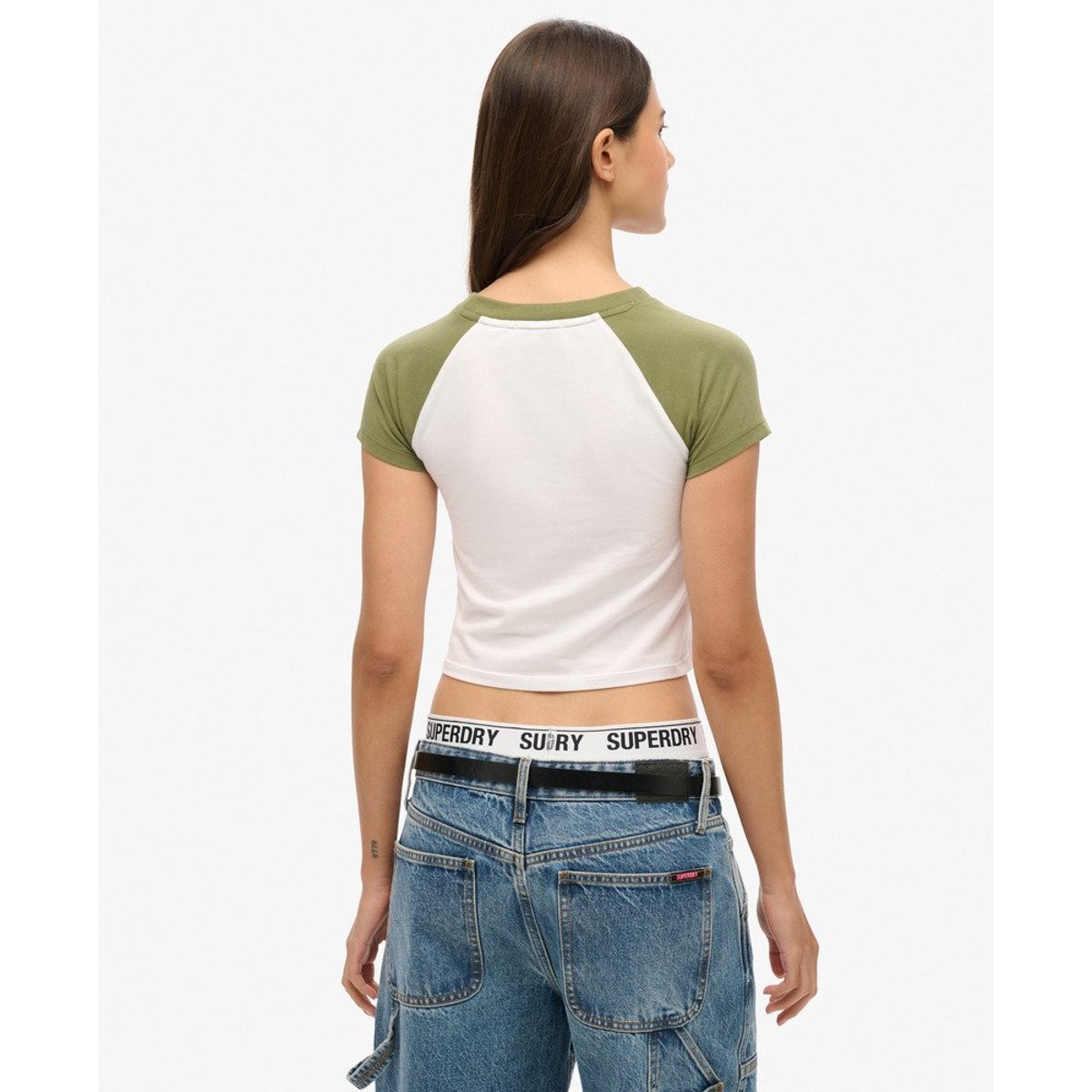 T-shirt de baseball baby court optic/kaki olive, SUPERDRY