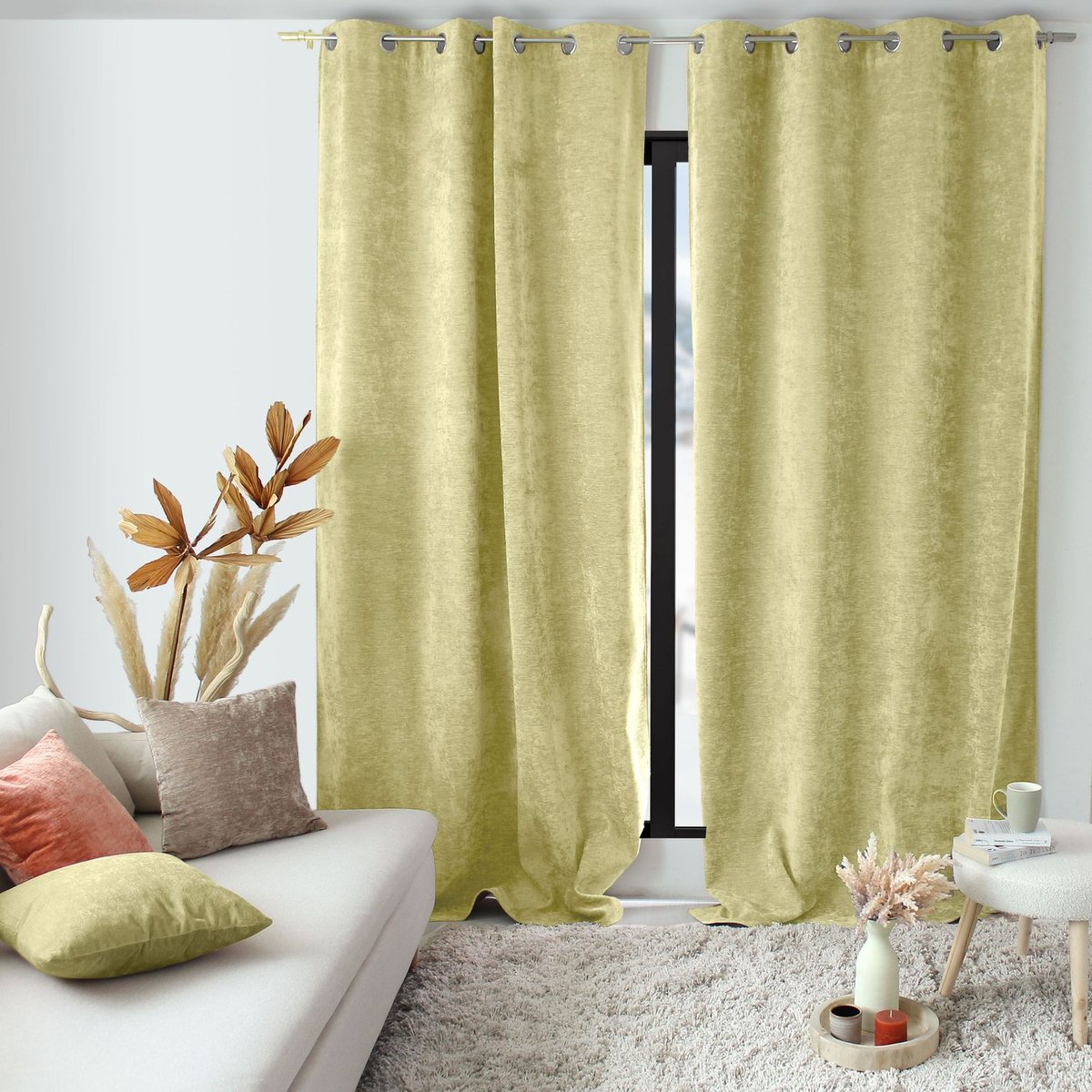 Rideau thermique isolant en velours VELVET vert, TOILINUX
