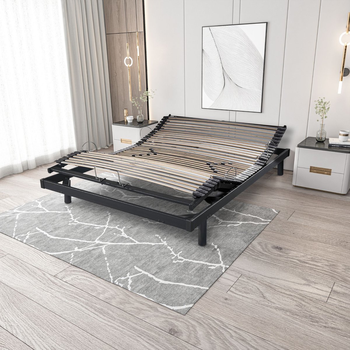Sommier électrique relaxation extra plat gris, SOMEO