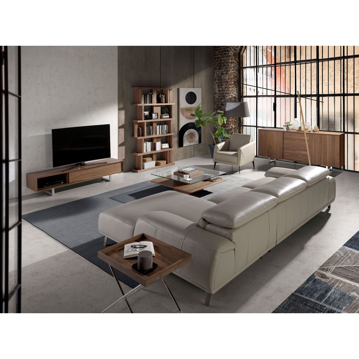 Fauteuil en cuir gris taupe | noir, ANGEL CERDA