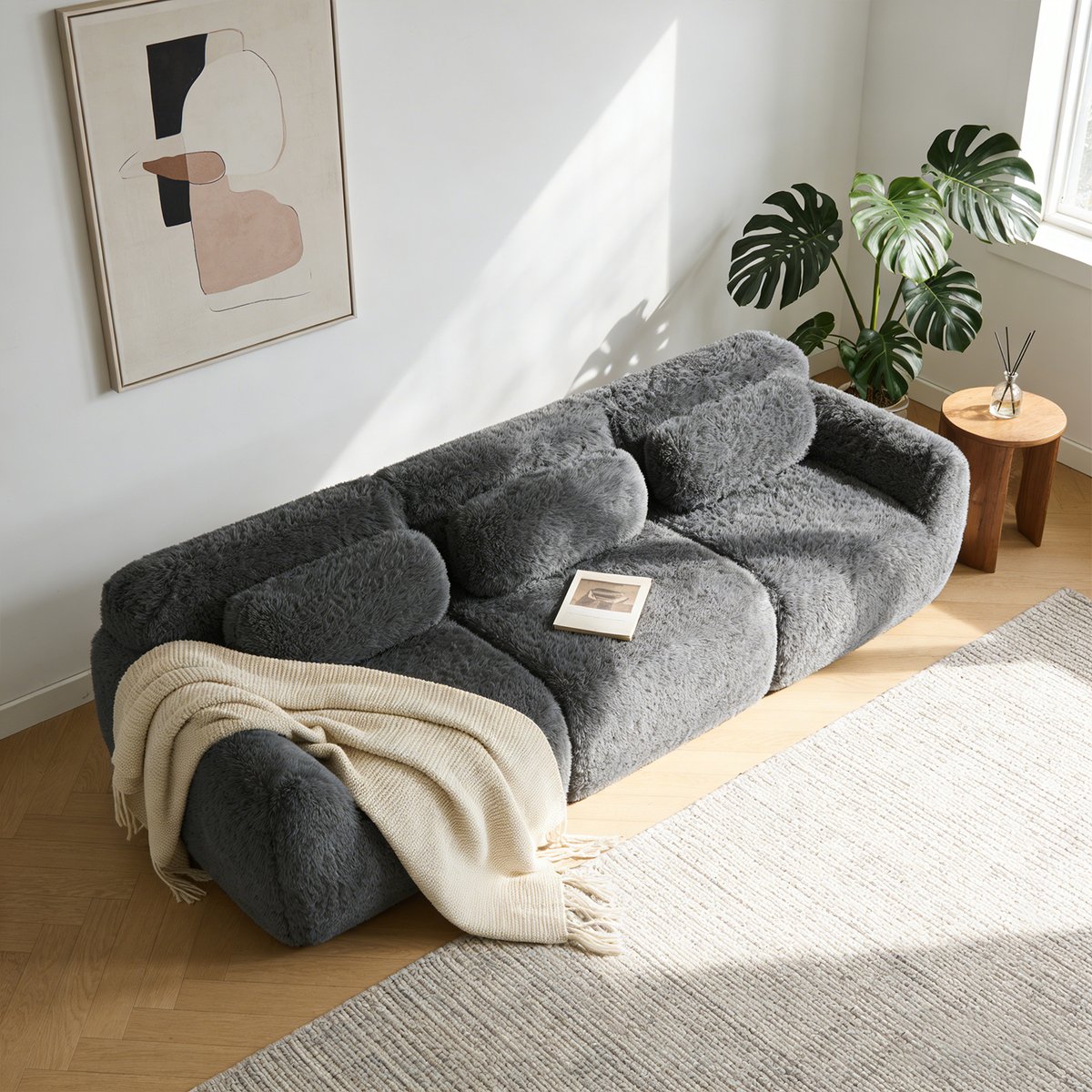 Canapé droit 3 places design moderne, WIND gris charbon, MEUBLES COSY
