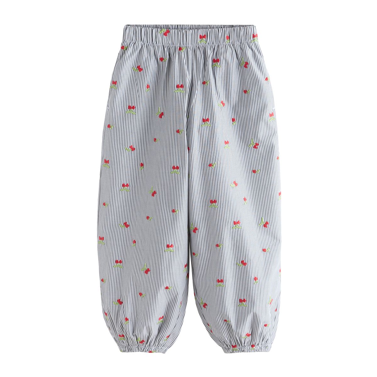 Pantalon style sarouel broderie cerise rayée bleue, NEXT