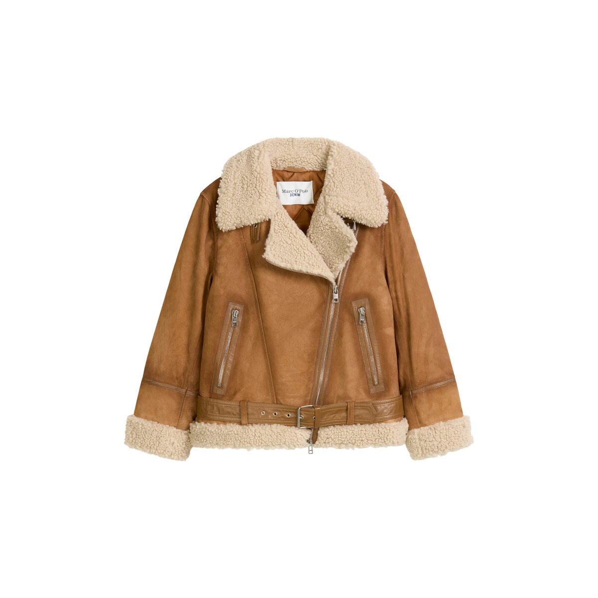 Veste en cuir velours régulière avec peluche Teddy marron, MARC O’POLO DENIM