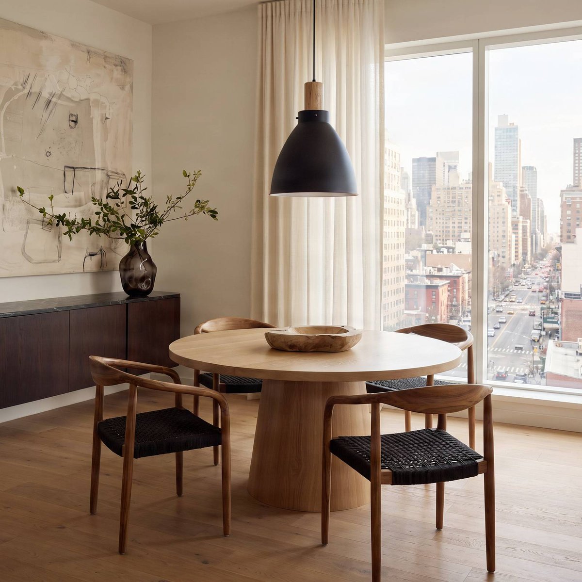 Suspension en métal scandinave, Trebale noir, bois clair, LINDBY