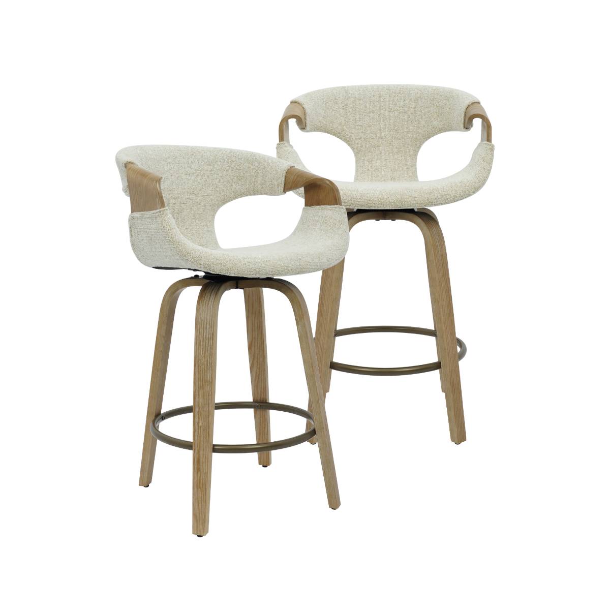Lot de 2 tabourets de bar en tissu MIRIYA blanc, MADE IN MEUBLES 