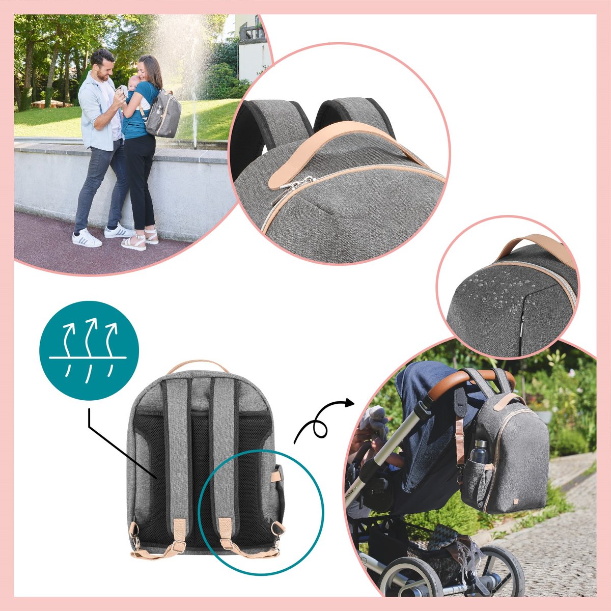 Sac à dos à langer multi-poches gris, BABYMOOV