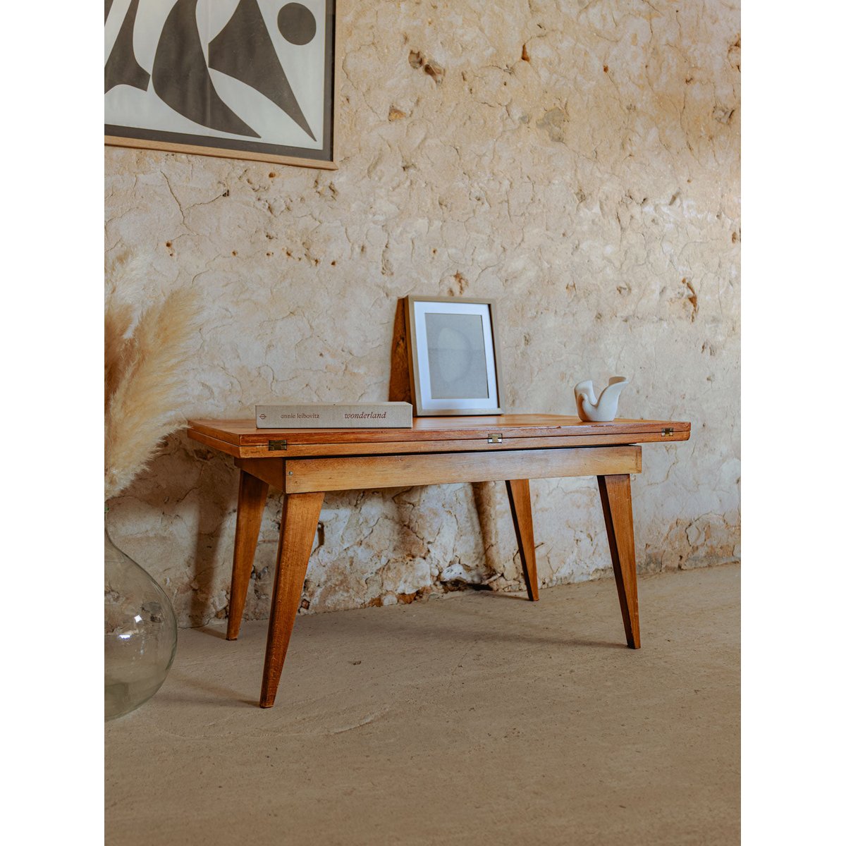 Table basse à système en bois Léonie N°837 - Bon état bois foncé, DEBONGOUT