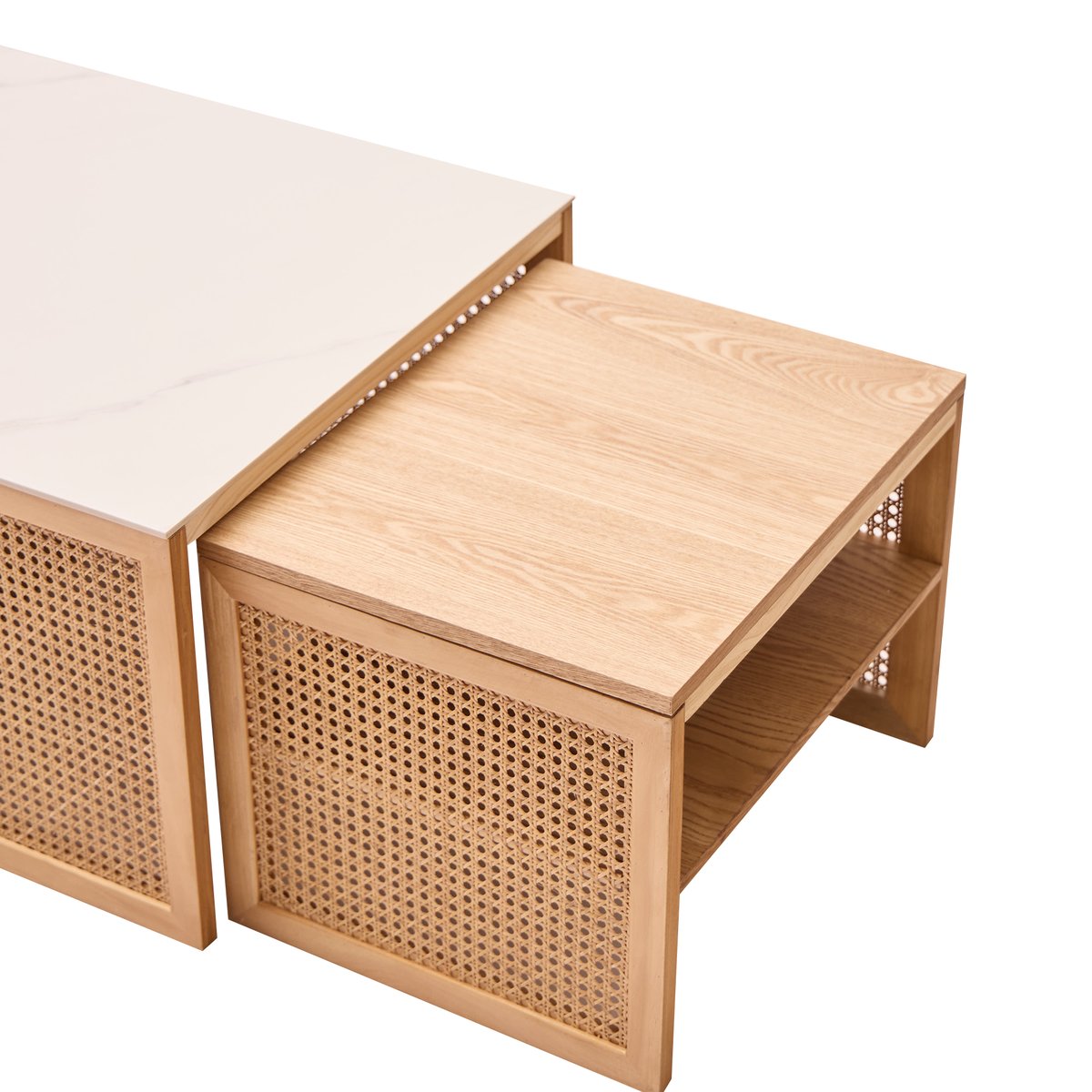 Lot de 2 tables basses gigognes, rotin, TROMSO coloris naturel, NORDLYS
