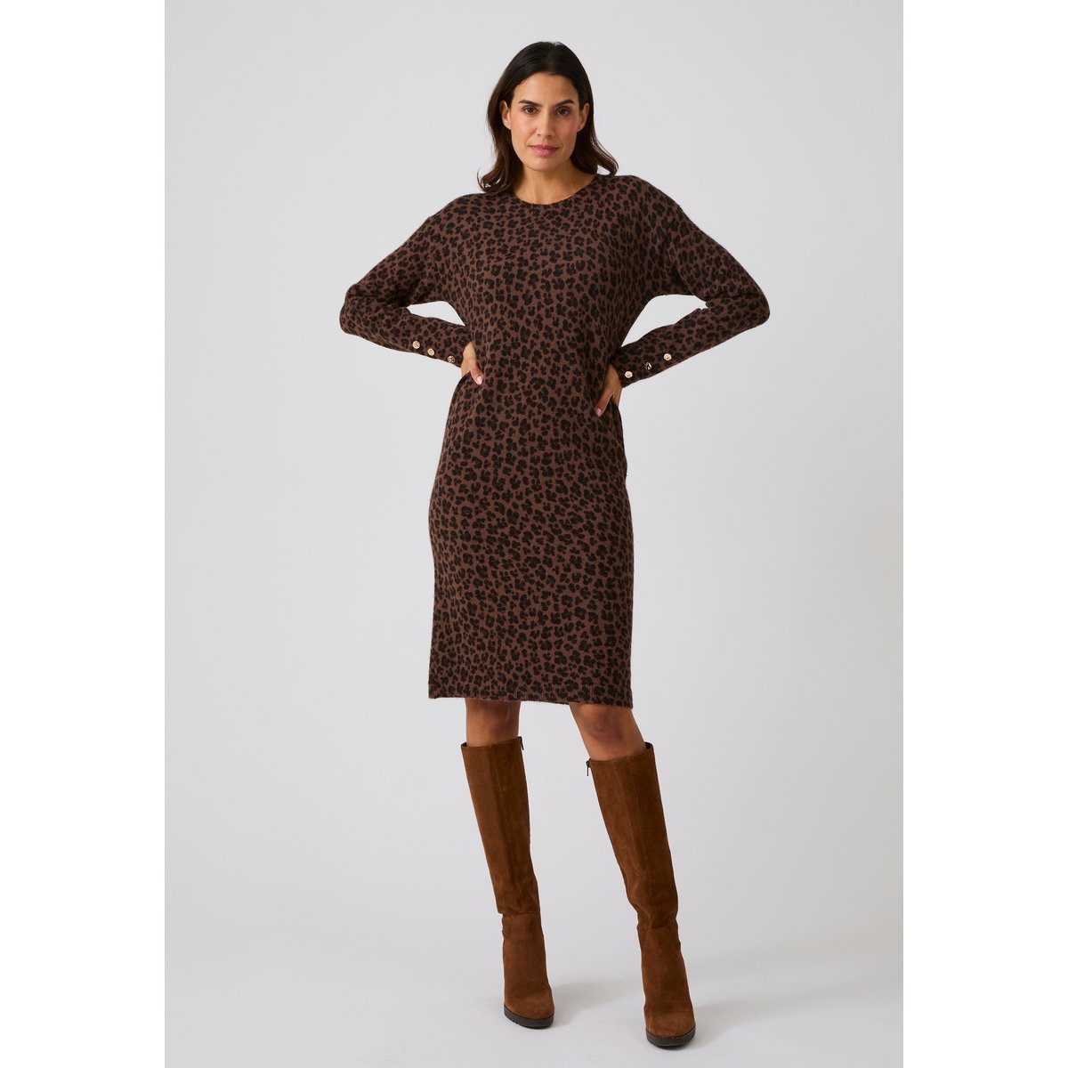 Robe-pull imprimé animalier Thermolactyl marron animalier, DAMART