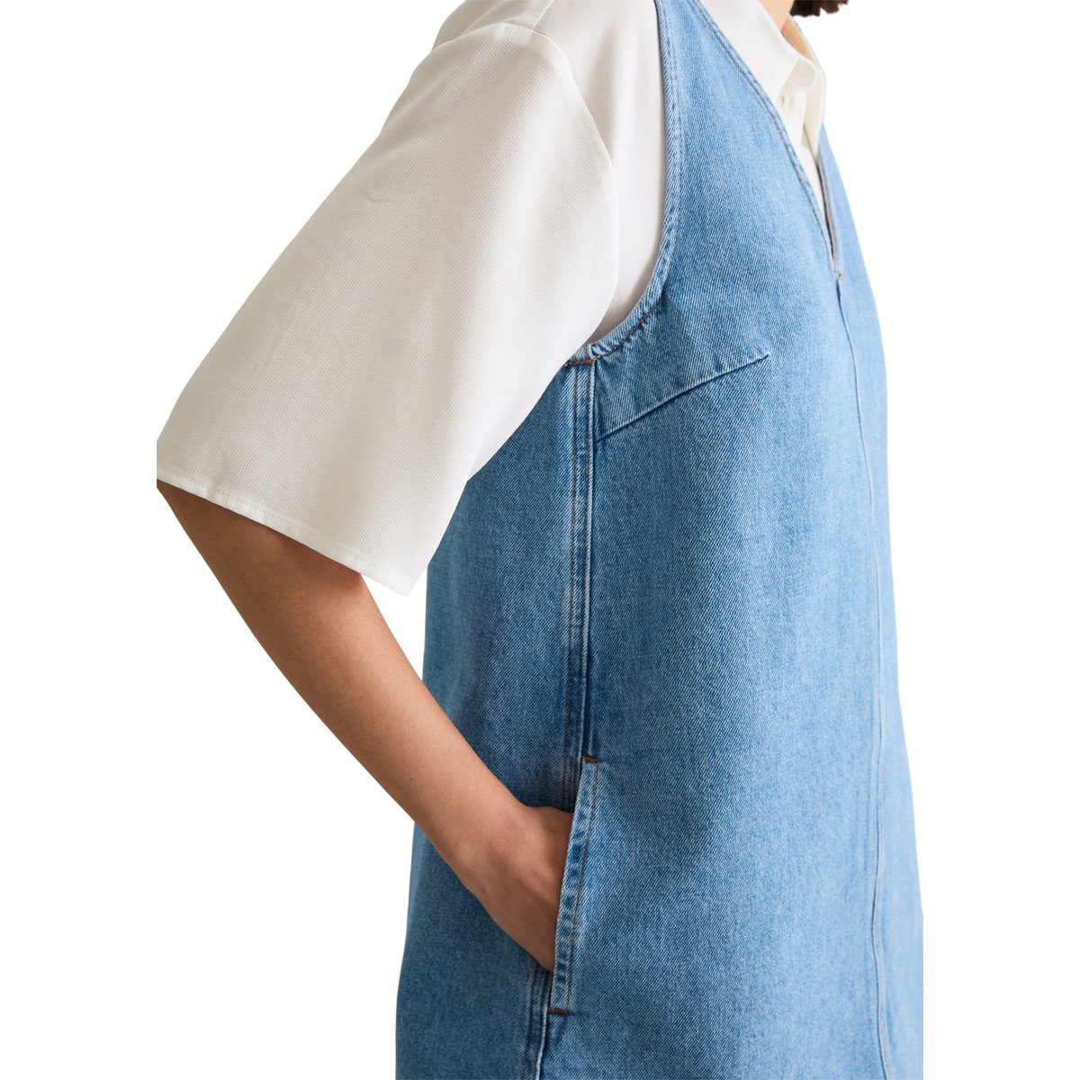 Mini-robe en jean loose avec des fibres de feuilles d'ananas bleu moyen, MARC O’POLO DENIM