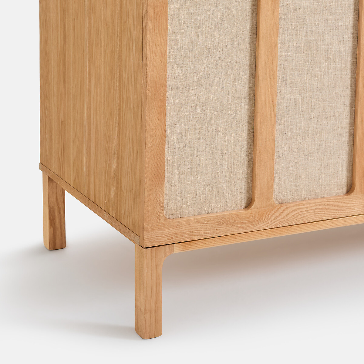 Armoire 3 portes, penderie et lingère, plaqué frêne et tissu lin, ESMARA teinté chêne /lin, LA REDOUTE INTERIEURS