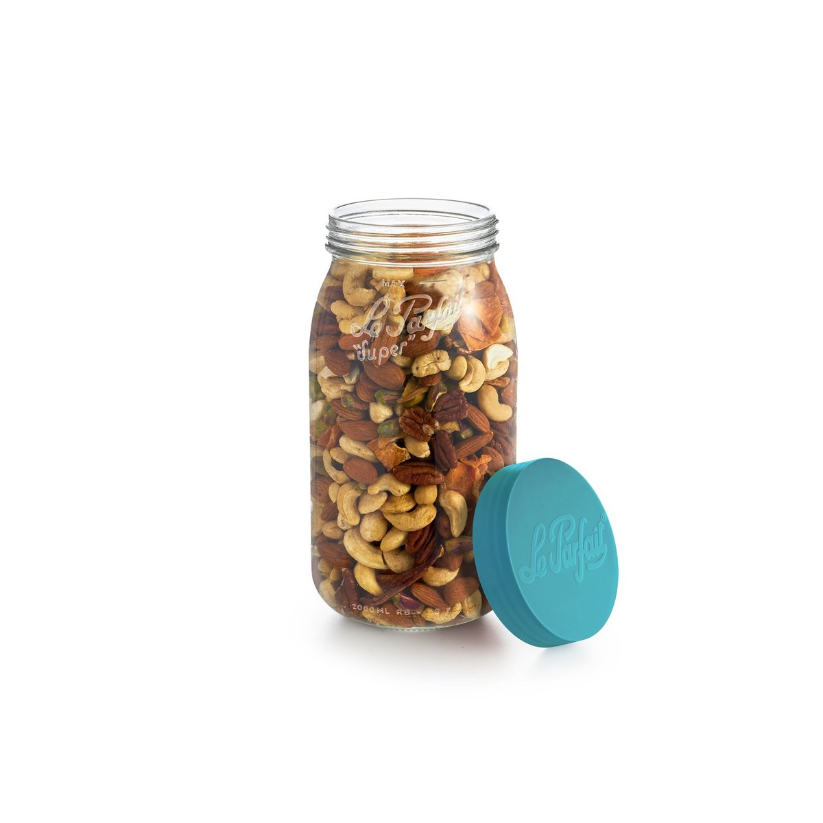 Bocal en verre avec couvercle 2L, LE PARFAIT bleu-transparent, LE PARFAIT