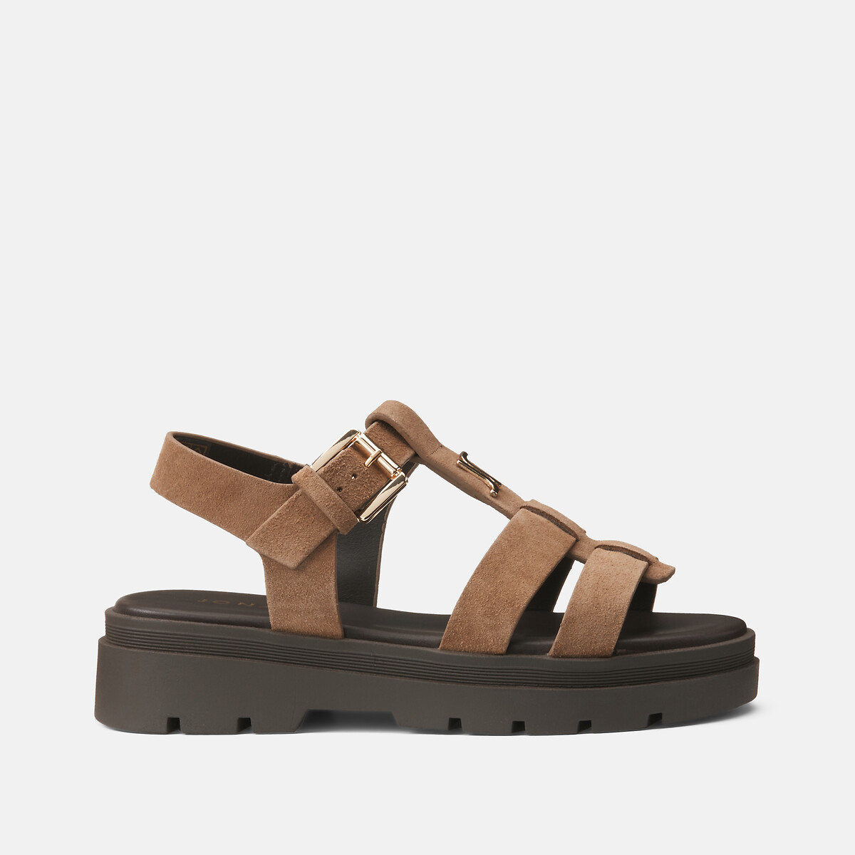 Sandales chunky en cuir velours Liverpool taupe, JONAK