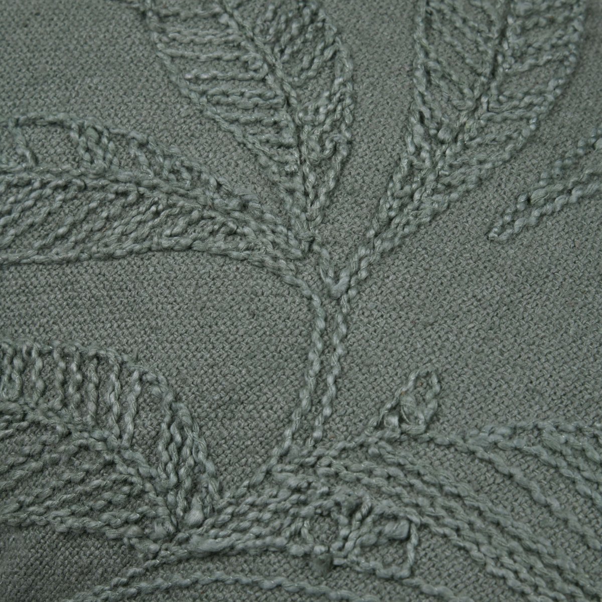 Coussin rectangulaire en coton à feuillage brodé kaki, LOVELY CASA