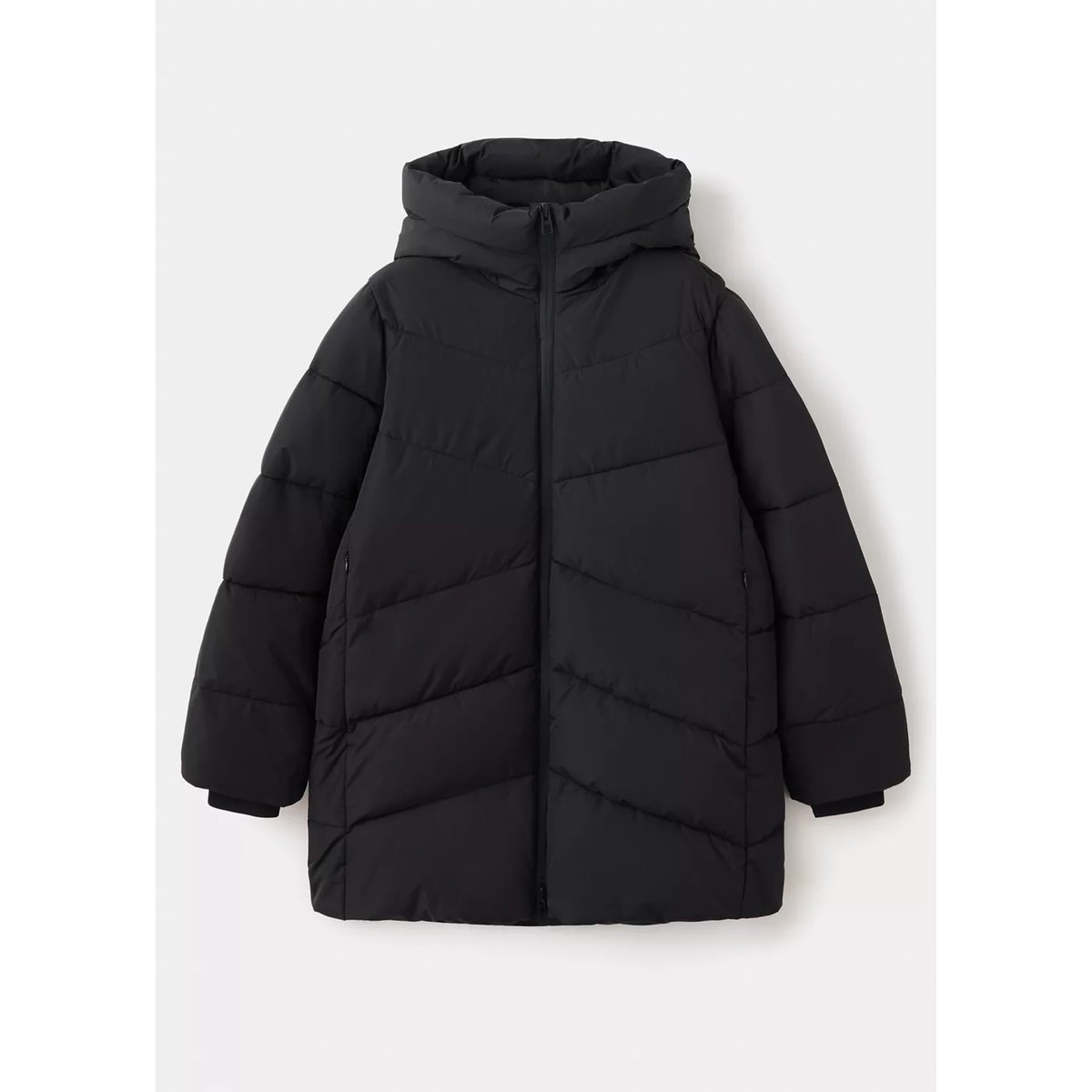Anorak matelassé à capuche noir, MANGO