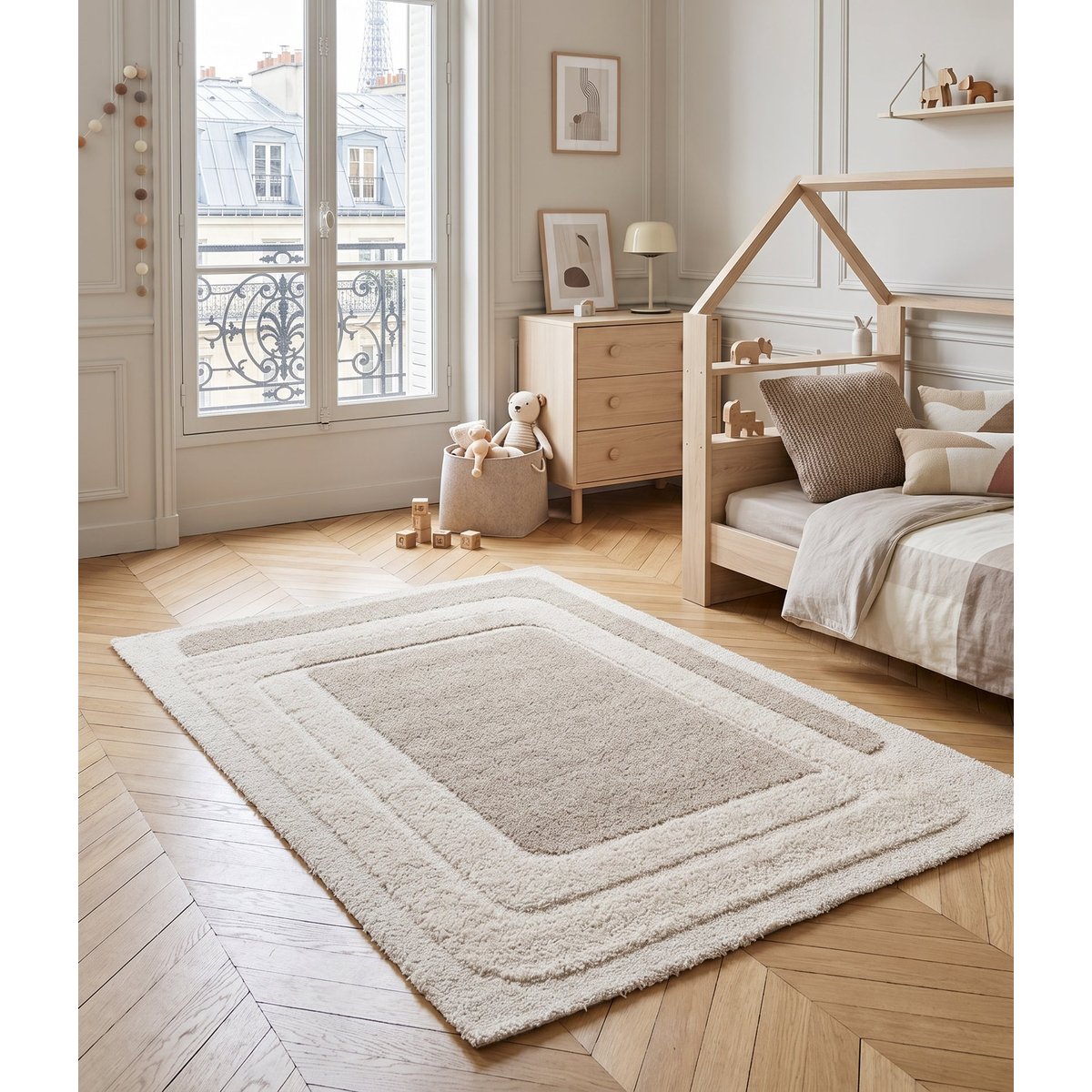 Tapis design doux et épais MIREO beige sable, AFK LIVING