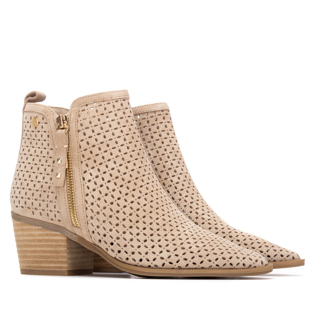 Bottine Cow-boy Talon Décontractée Fermeture éclair beige, CARMELA