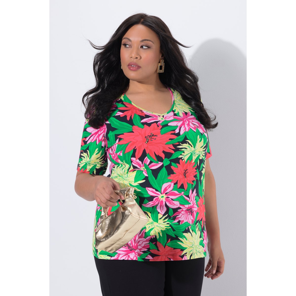 T-shirt à coupe évasée framboise foncé, ULLA POPKEN