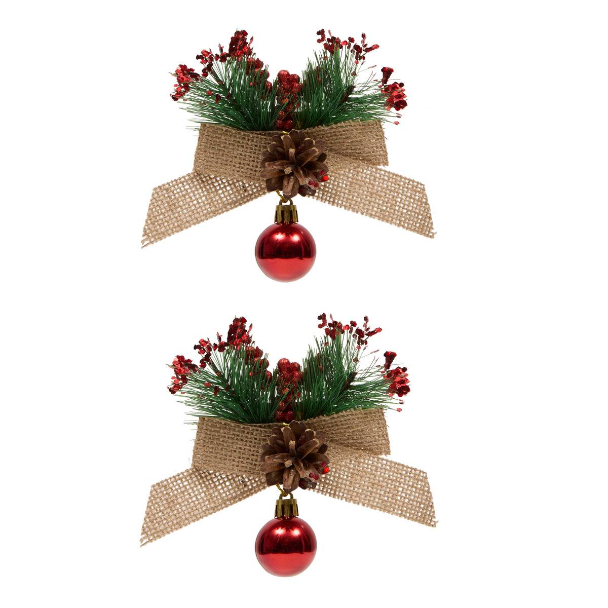 Lot de 2 suspensions de sapin nœud et baies 11 x 12 cm modèle b, FEERIC LIGHTS & CHRISTMAS