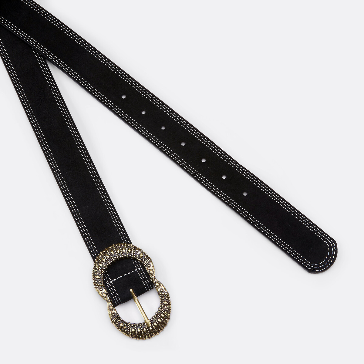 Ceinture en cuir suède Simone noir, PIECES