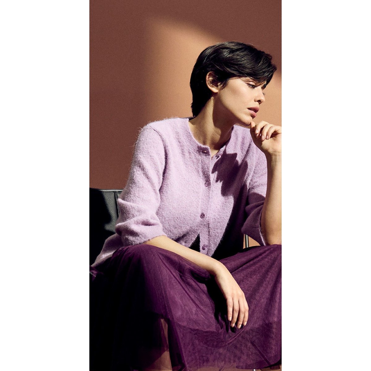 Strickjacke à patte de boutonnage lilac melange, ZERO
