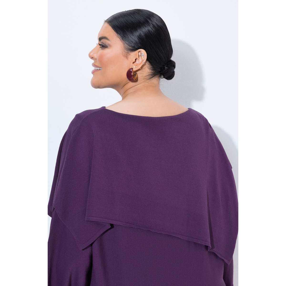 Pull esprit châle, coupe oversize prune foncé, ULLA POPKEN