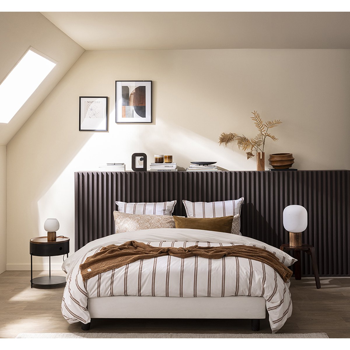 Parure de lit imprimée en percale de coton, taies carrées, ESQUISSE marron foncé, ESSIX