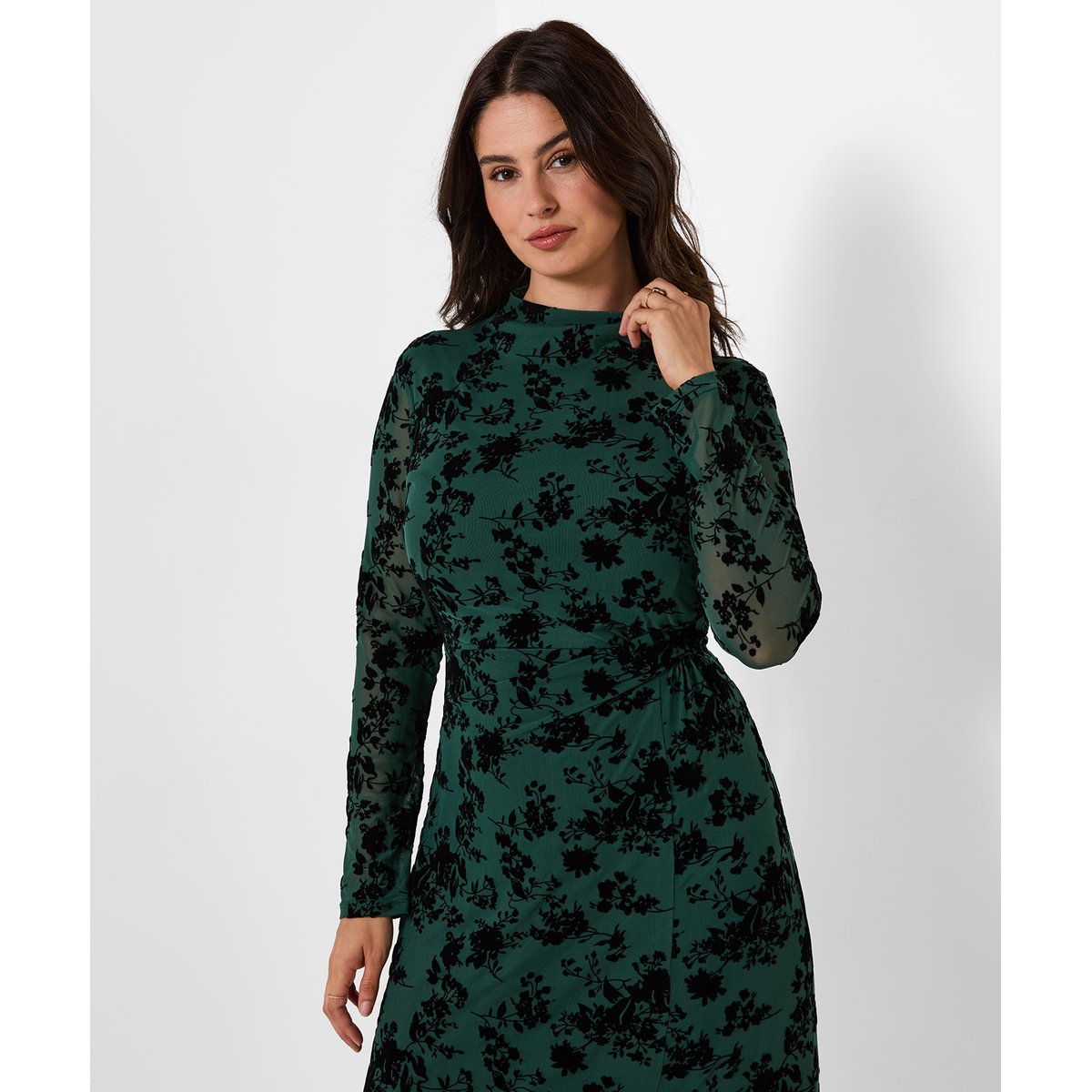 Robe Longue Floquée à Drapé Devant Hazel vert, JOE BROWNS