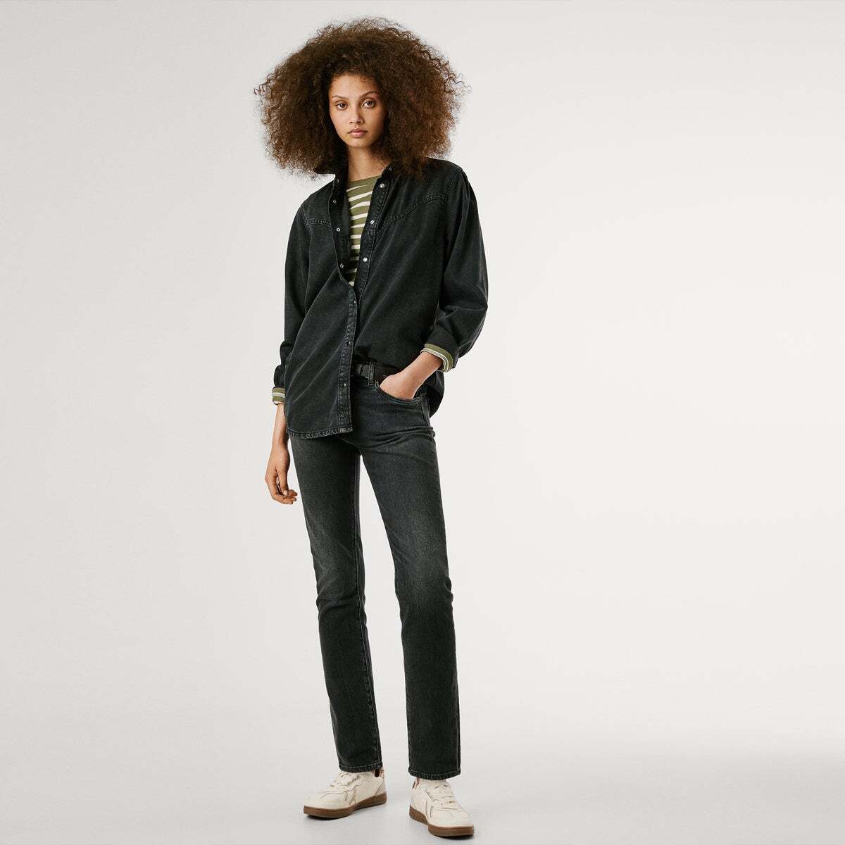 Grace - Jean Coupe Slim, Taille Moyenne faded deep black, PEPE JEANS