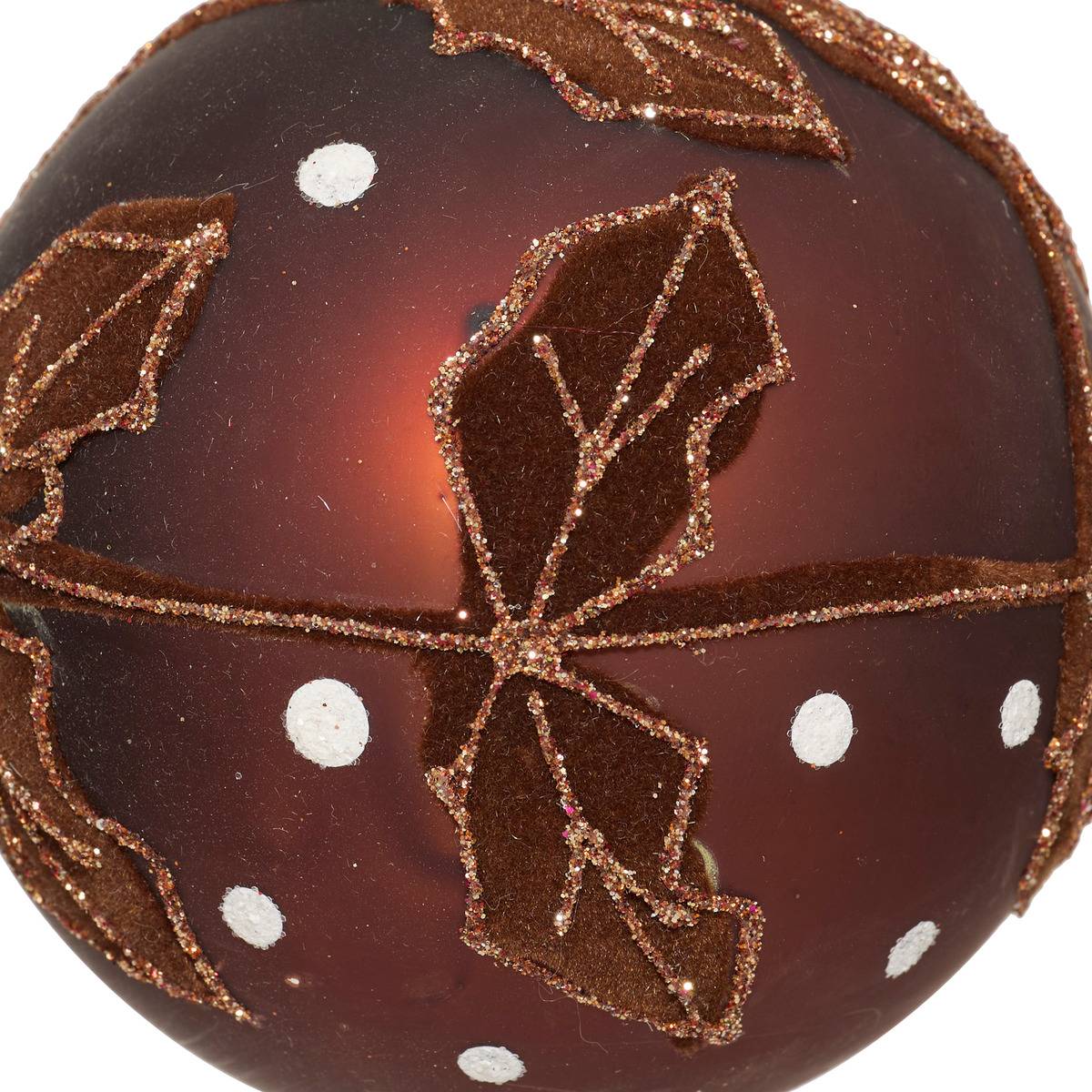 Boule verre feuilles D.8 cm bronze, FEERIC LIGHTS & CHRISTMAS