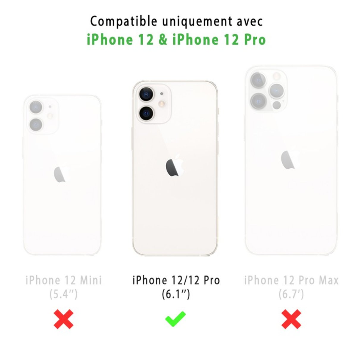 Coque Anti-choc compatible Magsafe pour iPhone 12/12 Pro Transparente + 2 vitres transparent, EVETANE