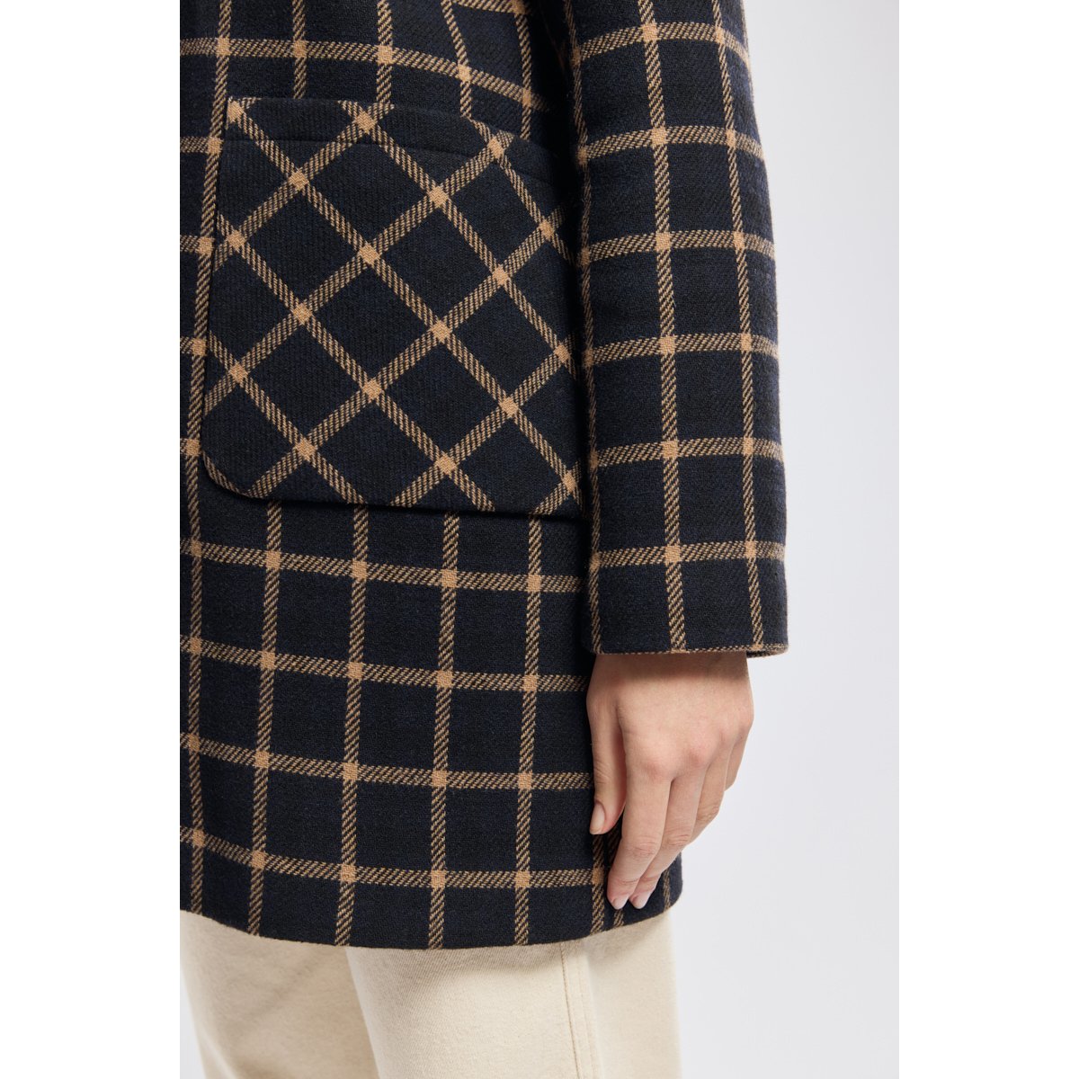 Duffle-coat à carreaux en drap de laine carreaux marine/beige, ARMOR-LUX