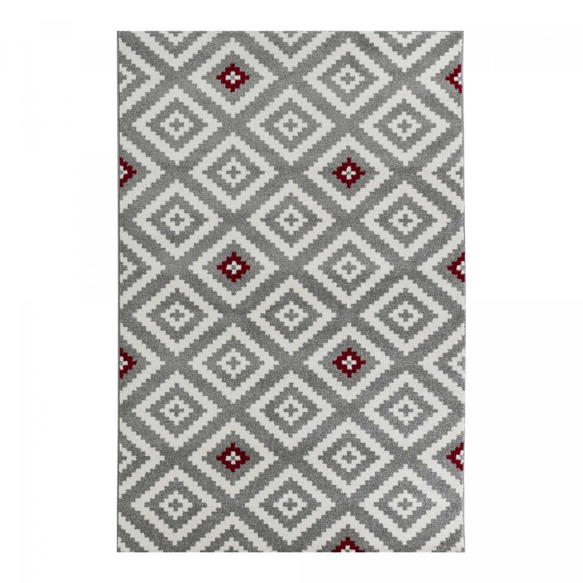 Tapis salon et chambre tissé motif géométrique EFELON 1 rouge, gris, blanc, UN AMOUR DE TAPIS