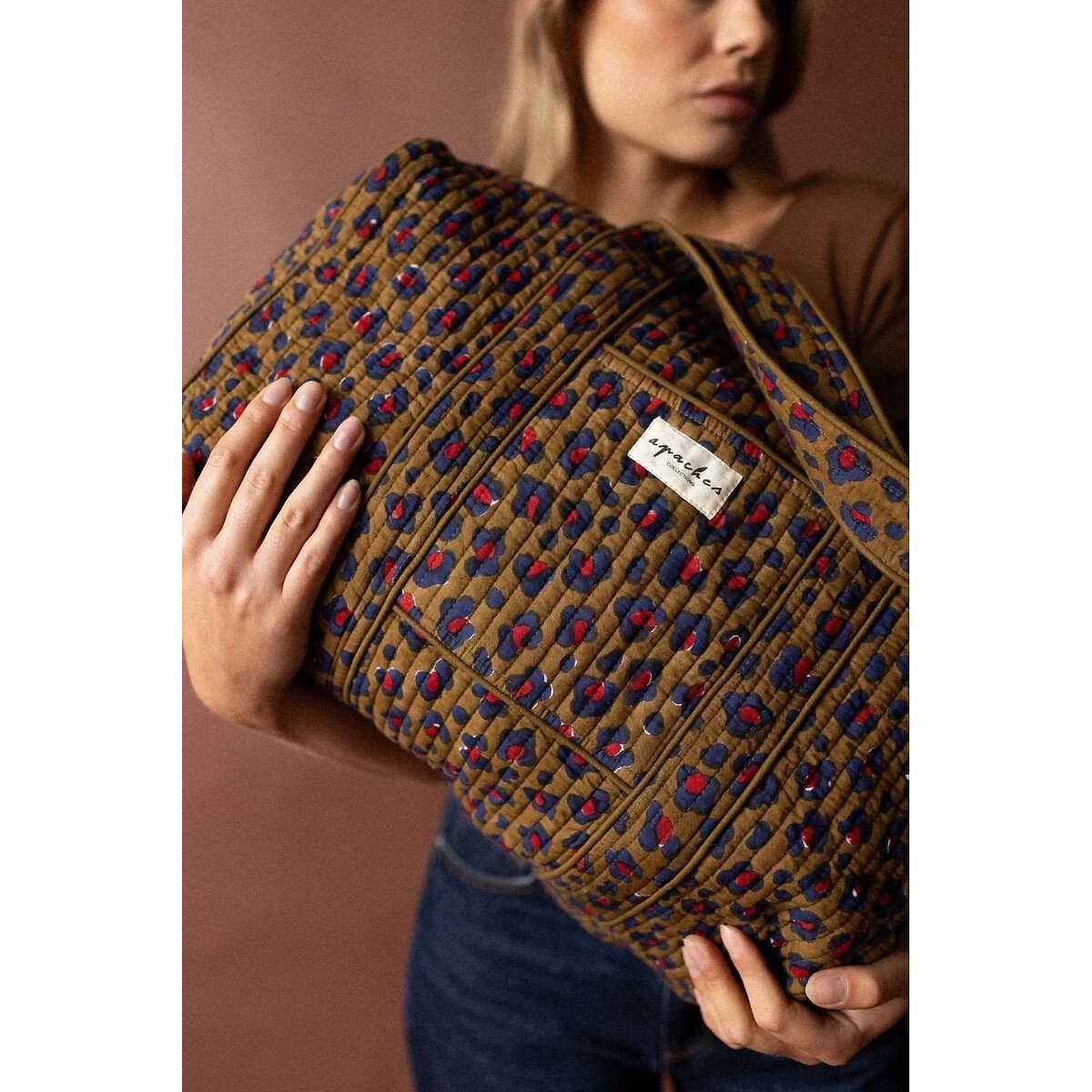 Borsa con zip e stampa leopardata, BUDDHA fantasia leopardata/kaki, APACHES COLLECTIONS
