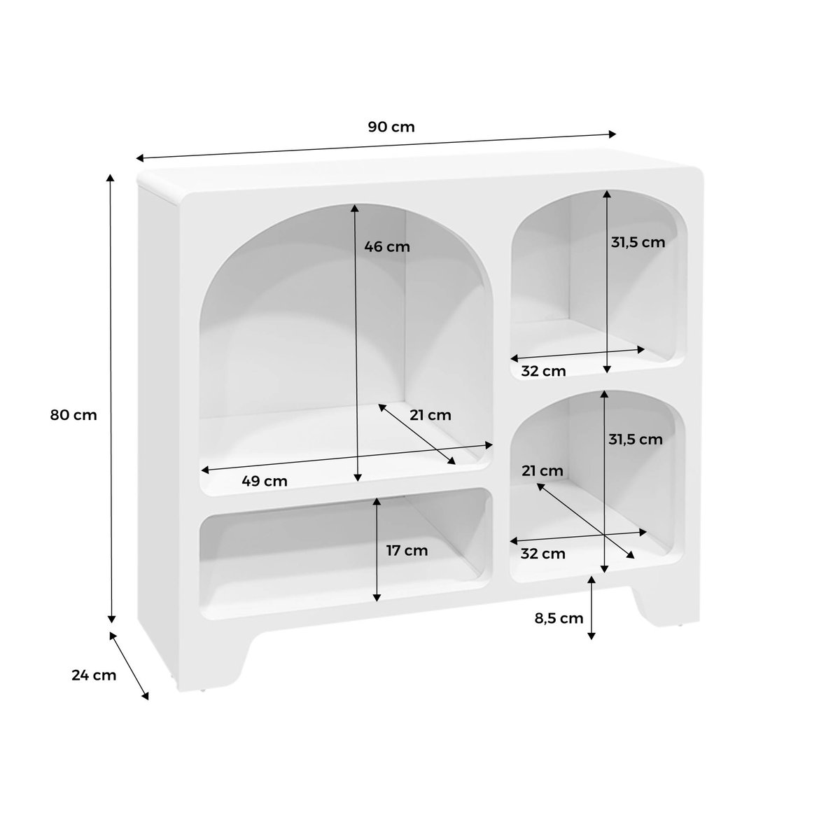Buffet organique décor bois 4 compartiments 90cm THESSA blanc, SWEEEK