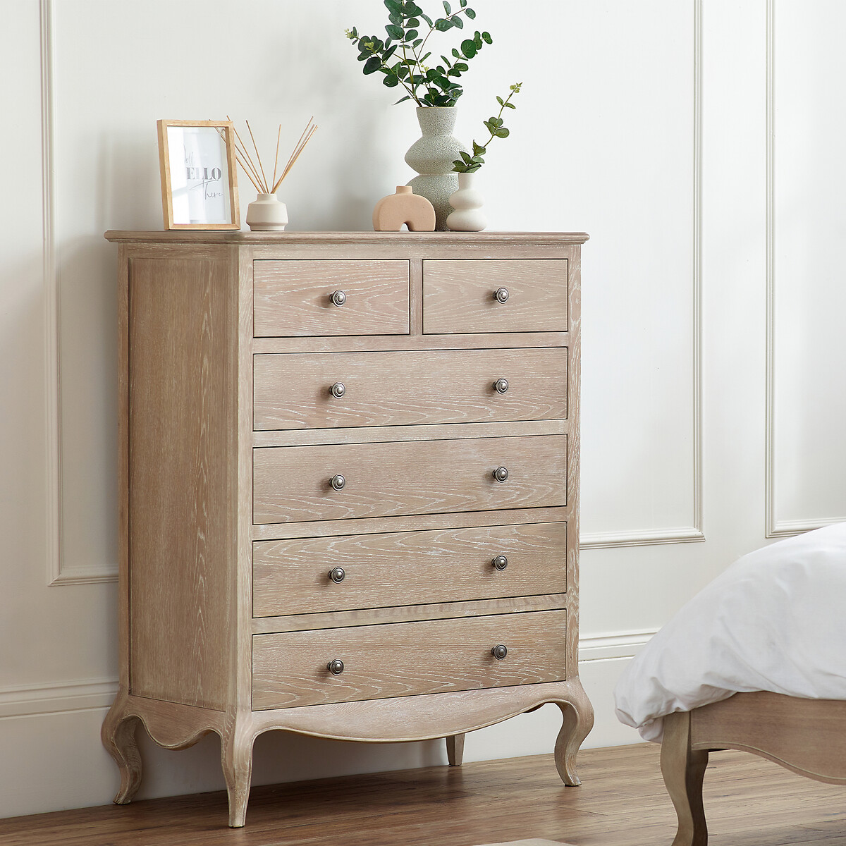 Eléa French Antique Limed Oak Chest of 4+2 Drawers bleached oak, SO'HOME