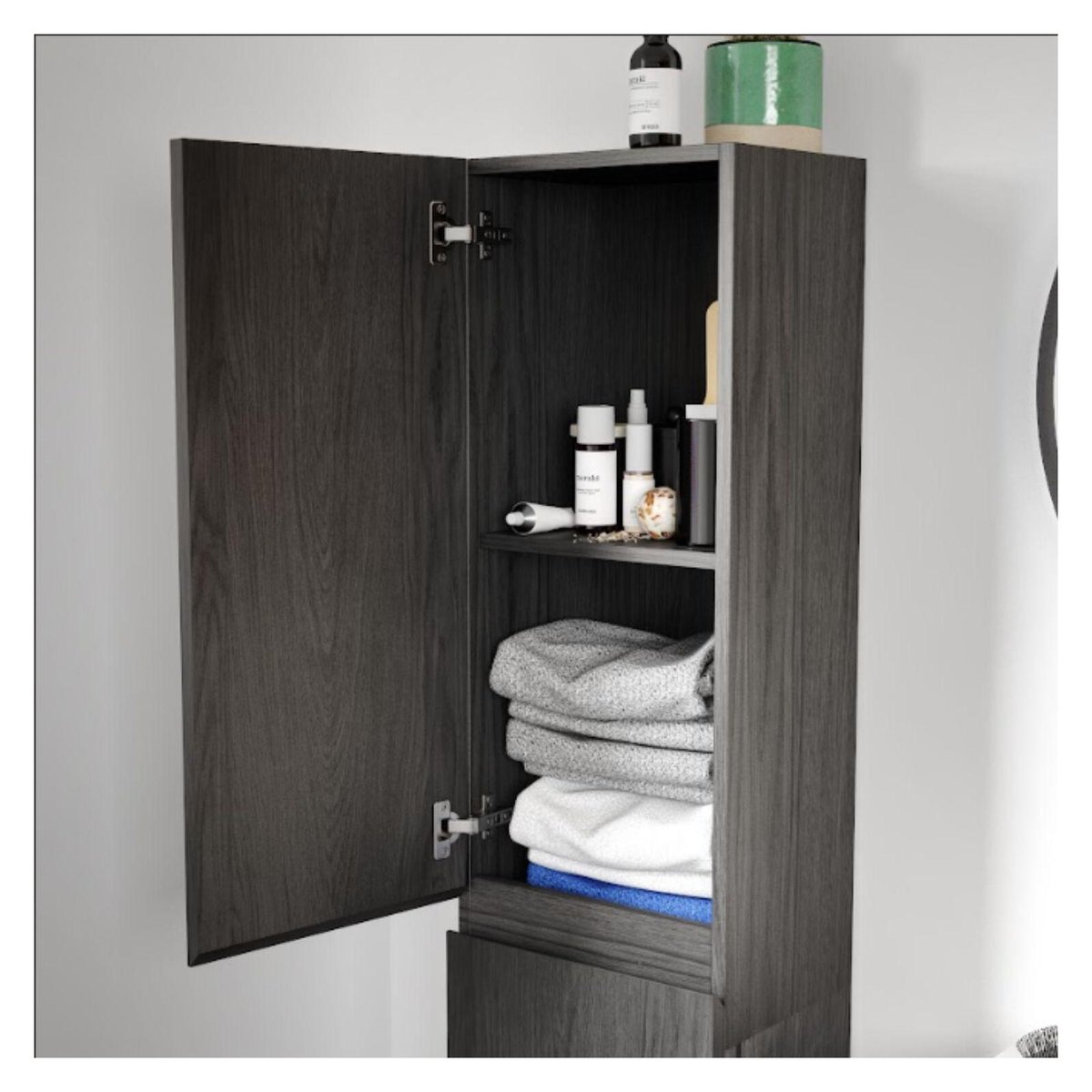 Ensemble meuble simple vasque 60 cm + robinet + miroir + Colonne SORRENTO décor chêne carbone, MOB IN