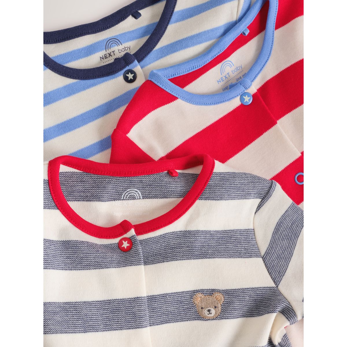 Dors-bien bébé, lot de 3 rayures bleues et rouges, NEXT