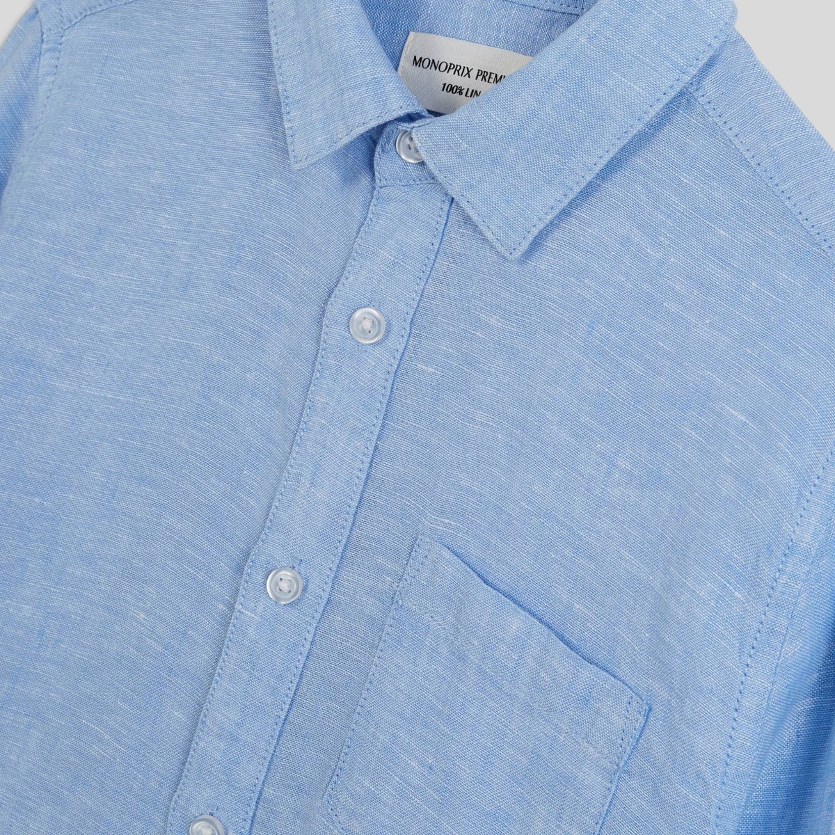 Chemise unie en 100% lin celeste, MONOPRIX