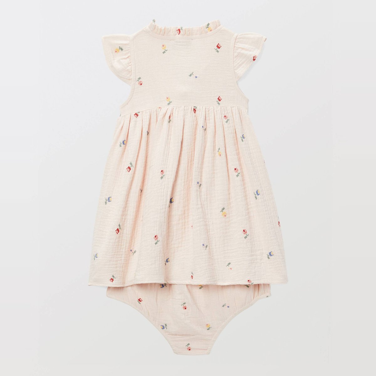 Robe portefeuille avec bloomer brodés en gaze de coton BIO GOTS poudre, BOUT'CHOU