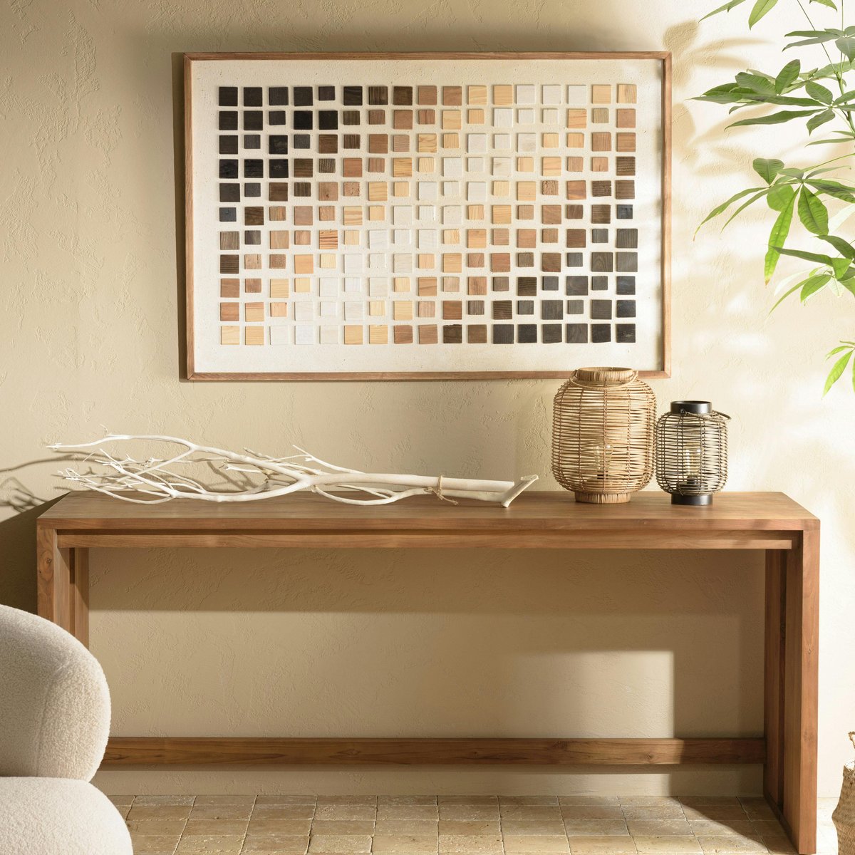 Décoration murale dégradé de mosaïques sur tissu 122 x 82 cm DENVER bois naturel, PIER IMPORT