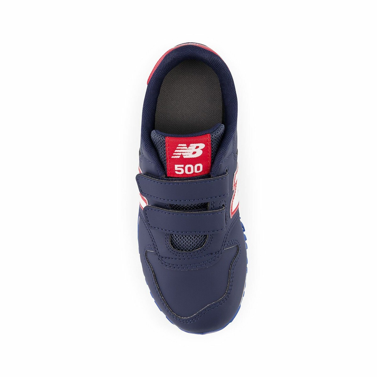 Kids PV500 Leather Trainers with Touch 'n' Close Fastening navy blue, NEW BALANCE